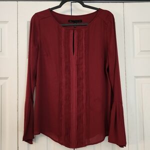 White House Black Market Maroon Fall Color Scoop Neck Tuxedo Blouse Size 10‎